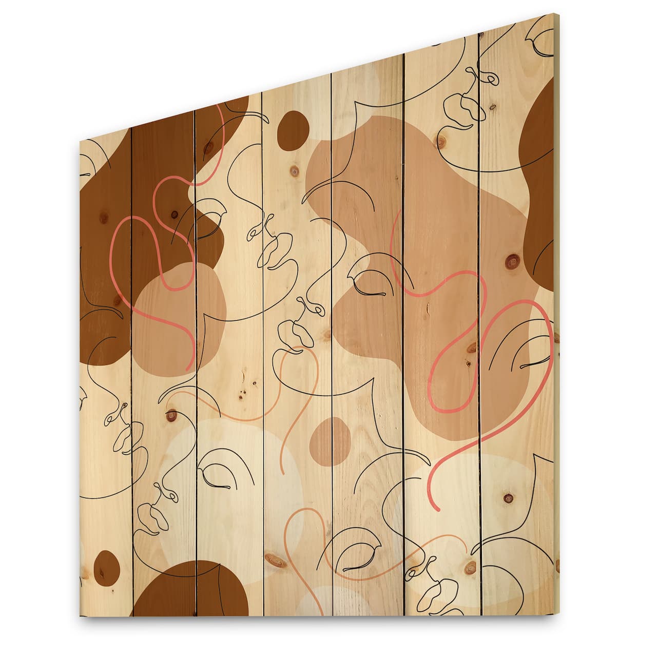 Designart - One Line Drawing Of Beautiful Woman - Modern Print on Natural Pine Wood